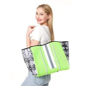 POPULAR ** Neon Lime & Snakeskin Print Neoprene Tote Bag   ** Price NOT Negot…